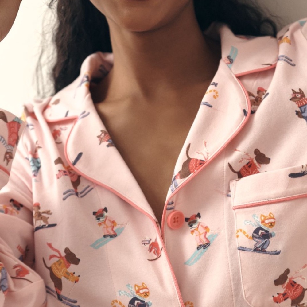 Cats and dogs skiing ⛷️ Bed head pjs ski season pink soft long sleeve pajamas 1x